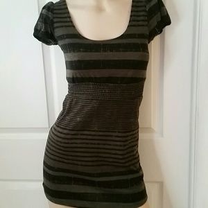 Olive green and black striped top