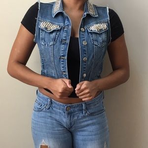 Cute studded denim vest!