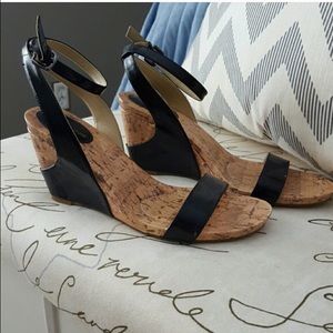 Black patent leather & cork wedge heels
