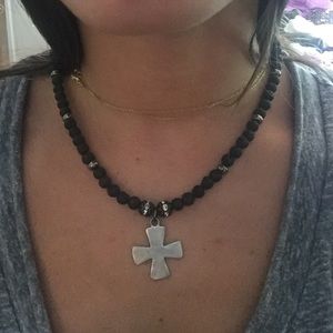Black and silver cross necklace