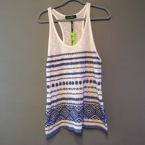 Sam Edelman White with Blue Embroider Tank NWT