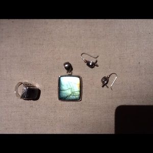 Labradorite pendant, ring, and earring set