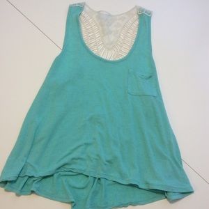 Teal Crochet Back Tank Top