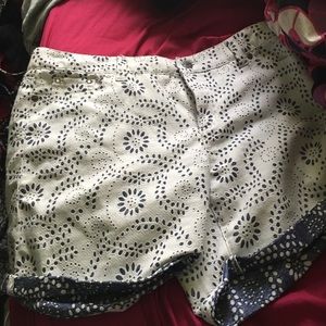 White and navy blue Code Bleu floral print shorts