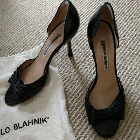 Manolo Blahnik black leather peep toe heels
