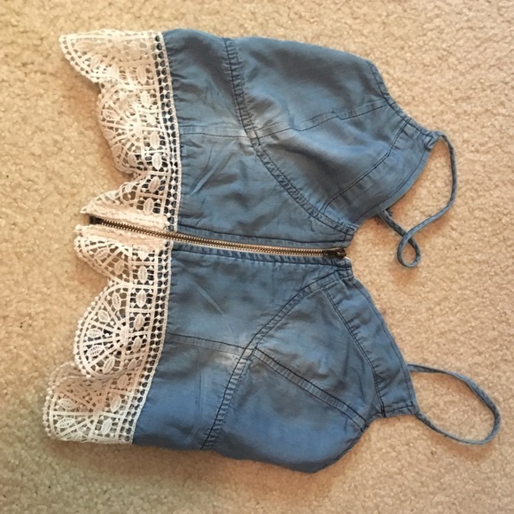 Denim & lace crop tank - Picture 1 of 1