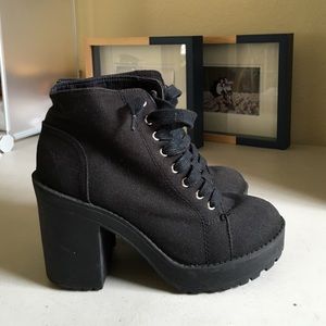 Canvas lace up platform wedges