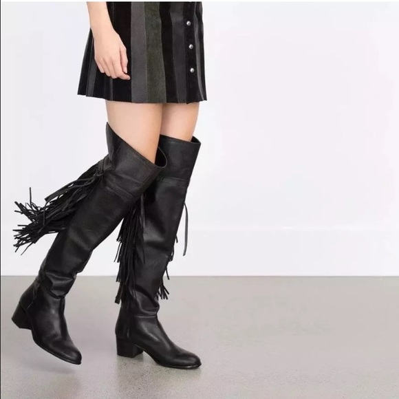 Over the Knee leather fringe boots