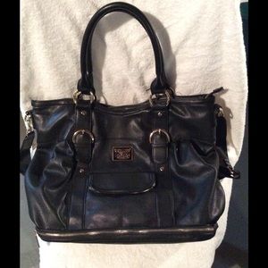 Glamajama Black Faux leather diaper bag.