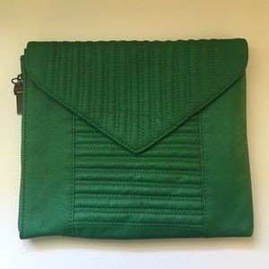 French Connection: green leather clutch/ iPad case