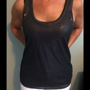 Gray Sleeveless Sequin Mesh Tank