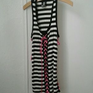 Black and white striped tank top with pink ribbons