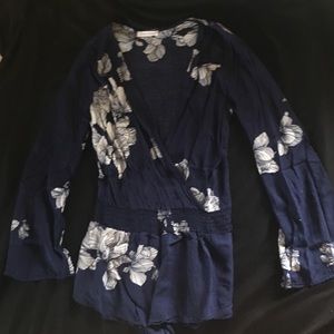 Deep neck navy floral romper