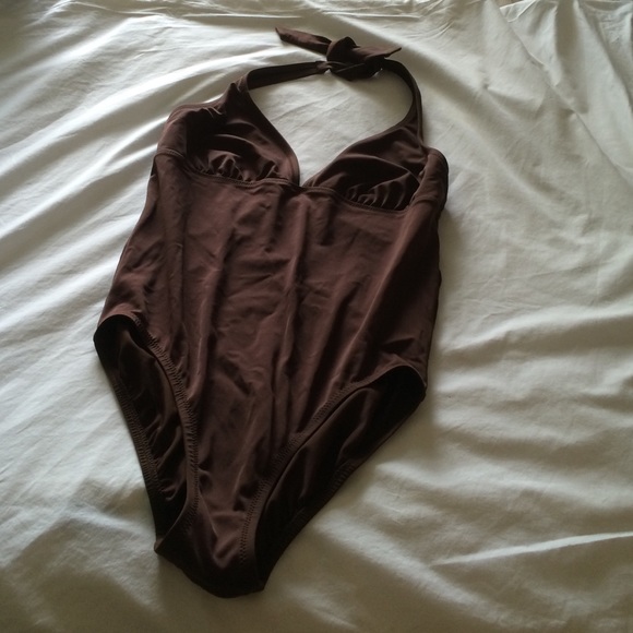 Lands End Brown Halter One Piece Swim Suit 12