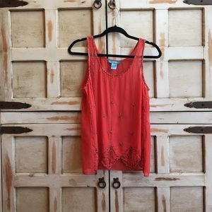 Coral beaded flowy tank
