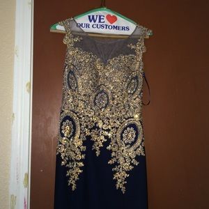 Navy blue and gold prom dress!