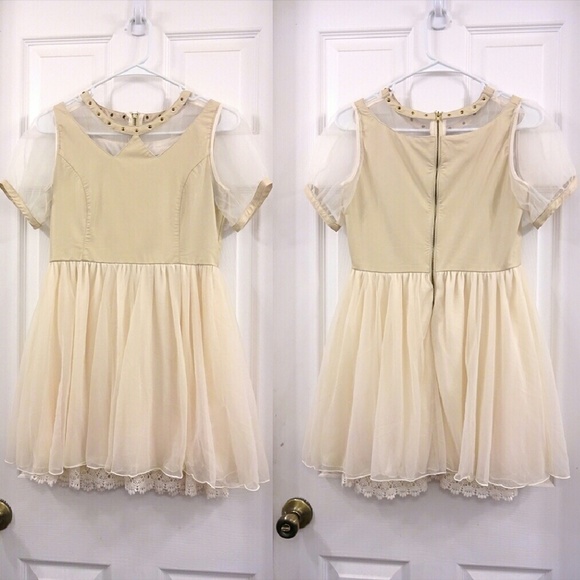Liz Lisa Vegan Leather and Chiffon Dress (Ivory)
