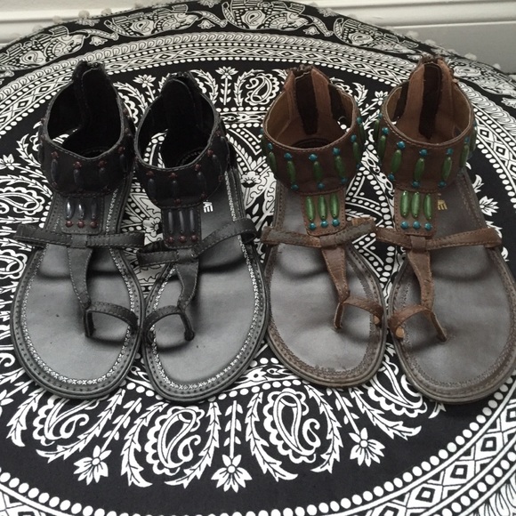 Black and Brown Indian-esque Zip-up Sandals - Picture 1 of 4