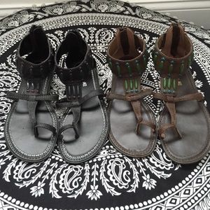 Black and Brown Indian-esque Zip-up Sandals