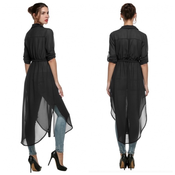 Long Sleeve Side Slit Chiffon Dress - Picture 3 of 4