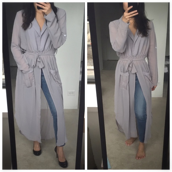 Long Sleeve Side Slit Chiffon Dress - Picture 2 of 4