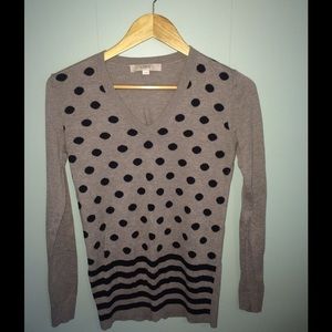 Gray Sweater with Poka-Dots and Stripes