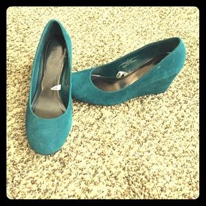 Teal, suede, wedges