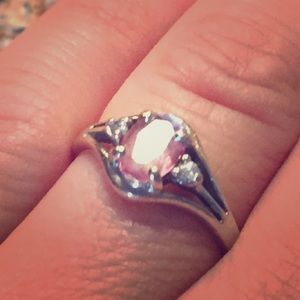 14k white gold with pink stone and diamonds