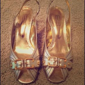 Gold sling back heels