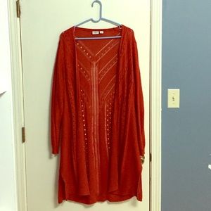 22/24W long open front woven sweater