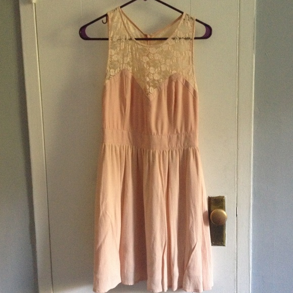 Modcloth Light Pink Lace Shoulder Dress