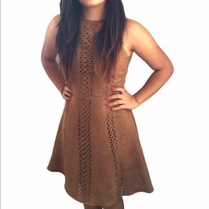 Faux suede brown fit and flare dress
