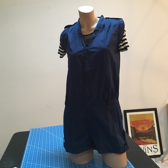 Navy blue jumpsuit romper jumper mechanic v neck