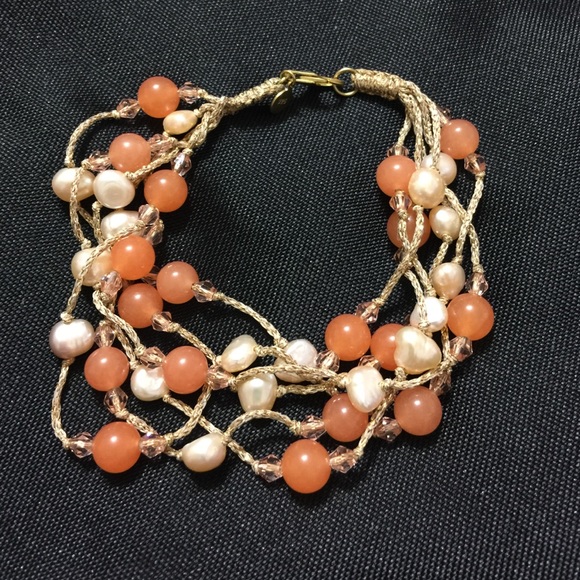 Bead and Crystal with real pearl bracelet [JW-72] - Picture 2 of 3