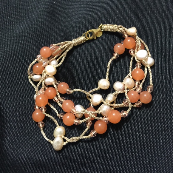 Bead and Crystal with real pearl bracelet [JW-72] - Picture 3 of 3