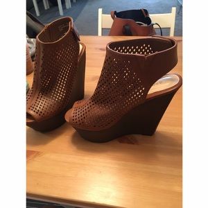 Tan peep toe wedges size 7.5