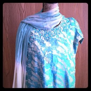 Complete set with dress shirt, pants, and scarf