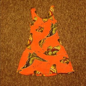 Vintage summer dress. Bright orange/butterflies.