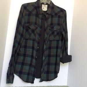 Unisex navy-teal double layer cotton flannel