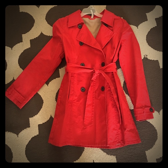 Cherry red women's trench coat