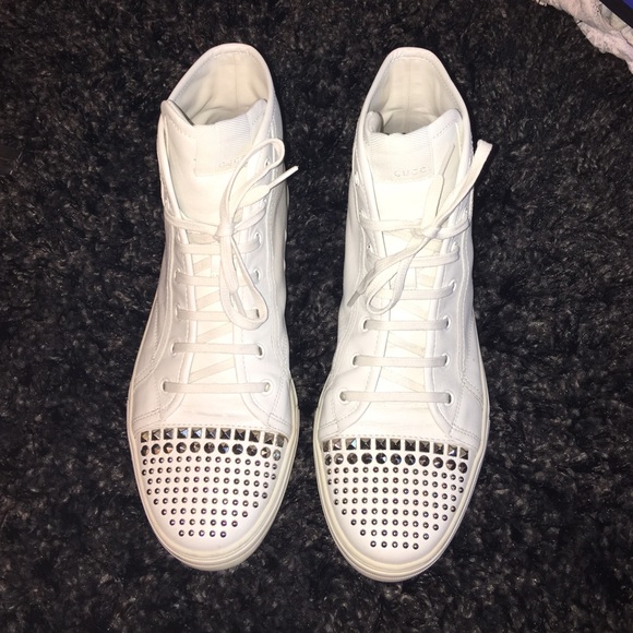 Authentic White Gucci Lace-Up Studded Sneakers