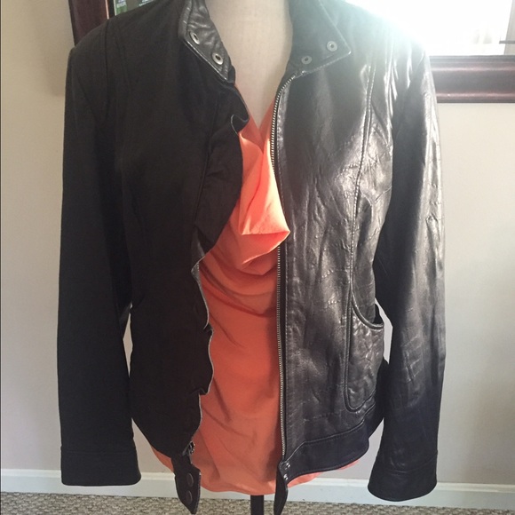 Ruffle Front Leather Scuba Jacket