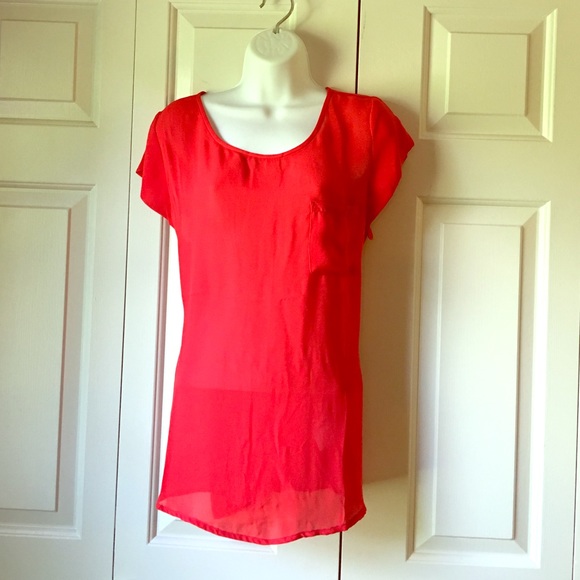 Sheer bright red Banana Republic dress top