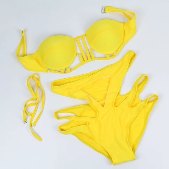 Yellow Hollow Cut Out Bikini 2 Piece