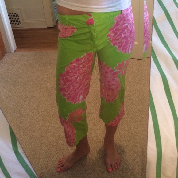 Lilly Pulitzer Floral Pants, pink and green