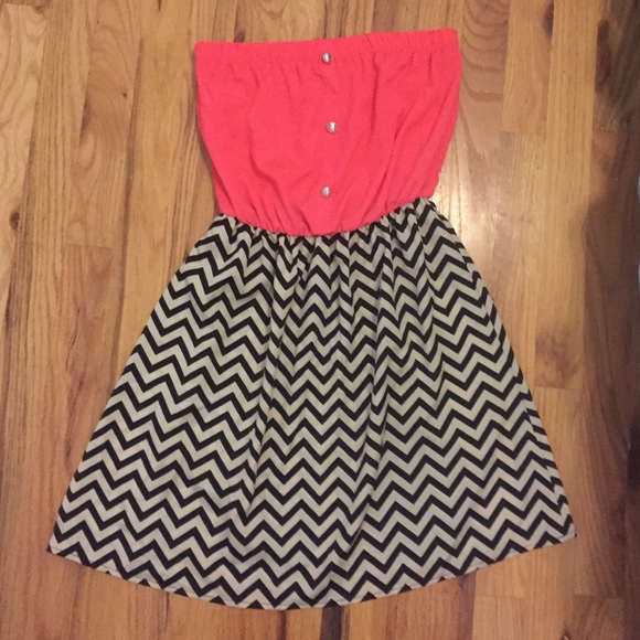pink and chevron strapless dress