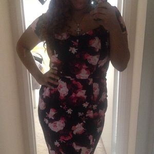 Black Floral Eva Mendes Midi Dress