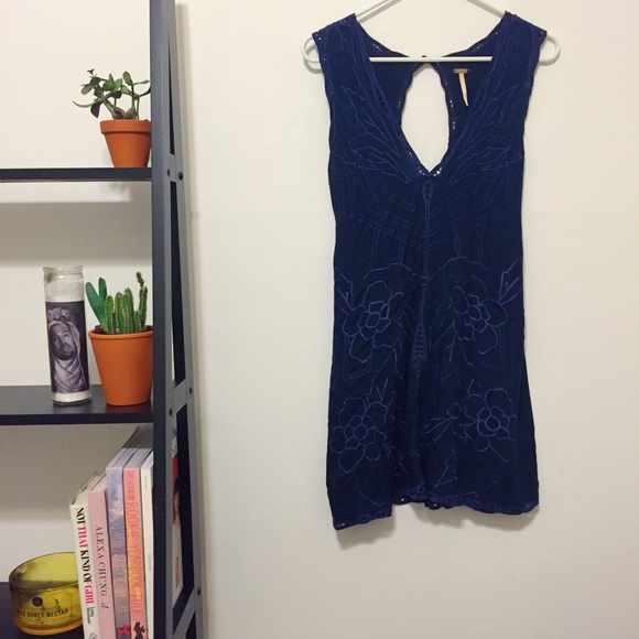 Free People Blue Flower Embroidered Dress - SIZE 8