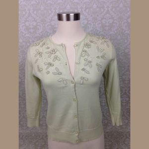 Ann Taylor green beaded embellishment cardigan S