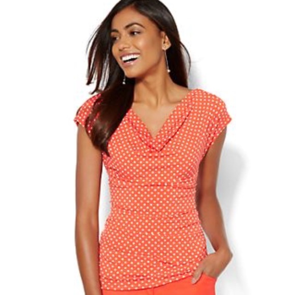 New York & Company Red silk drape front tee